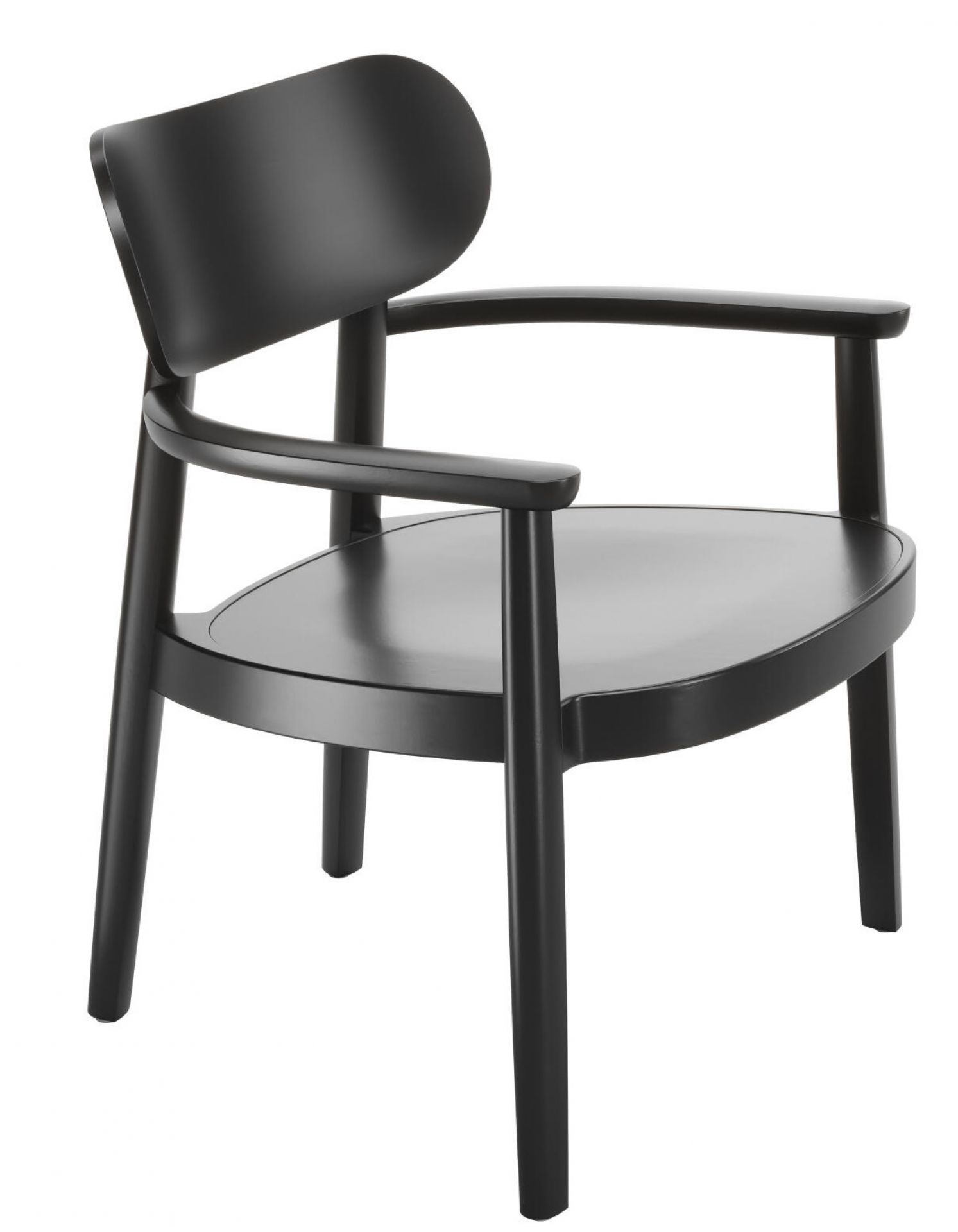 Schwarzer Holzsessel mit Armlehnen von Thonet, Modell 119 MF, für Esszimmer oder Wohnbereich.