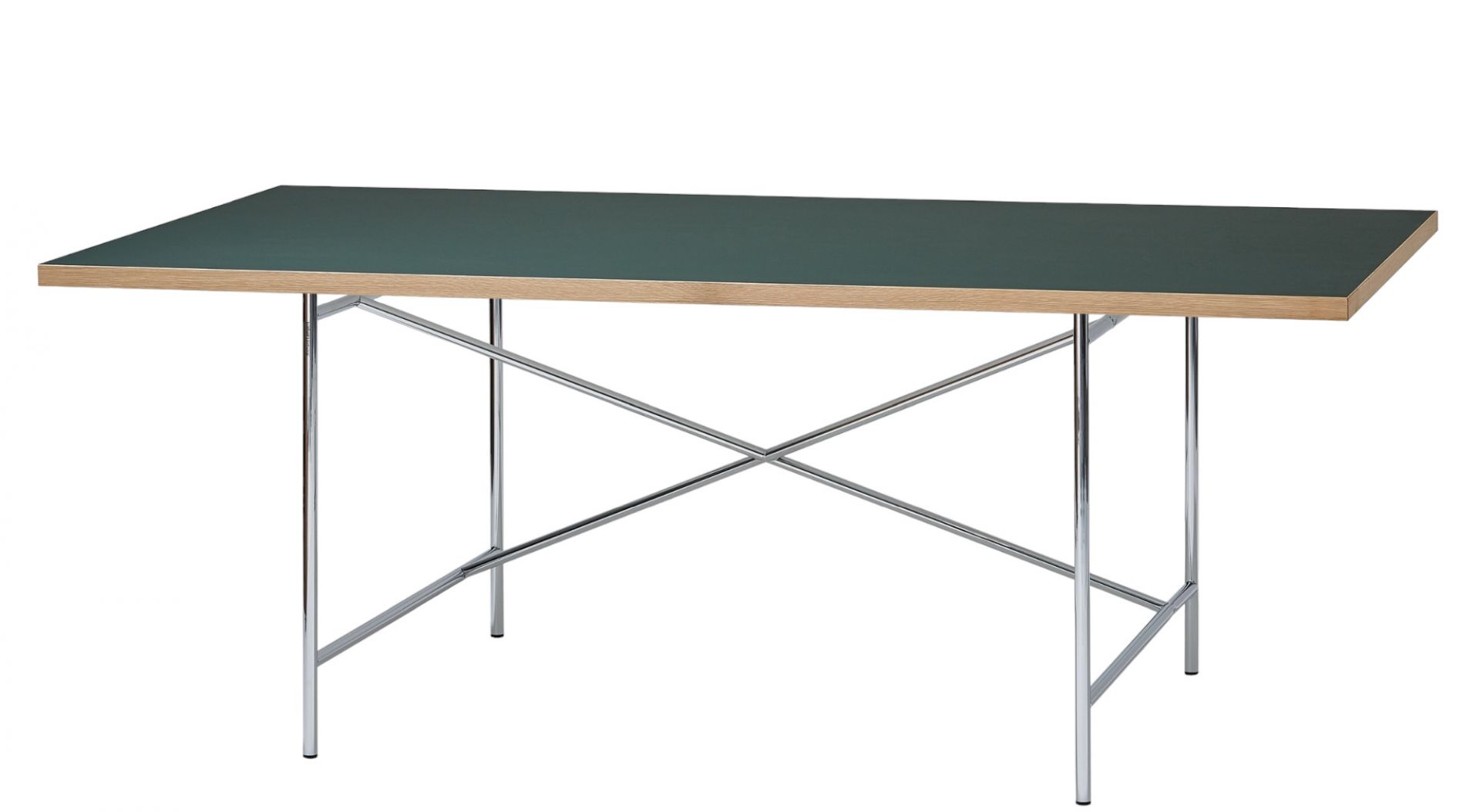 Eiermann Tisch mit Linoleumplatte in Konifere und verchromtem Gestell, 120x80 cm. Bürotisch und Schreibtisch.