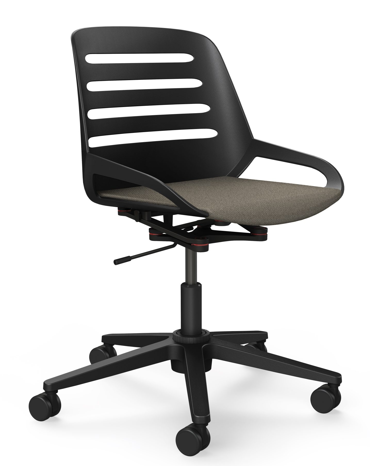 Numo Task Bürodrehstuhl von Aeris in Schwarz mit Rollen und ergonomischer Rückenlehne.