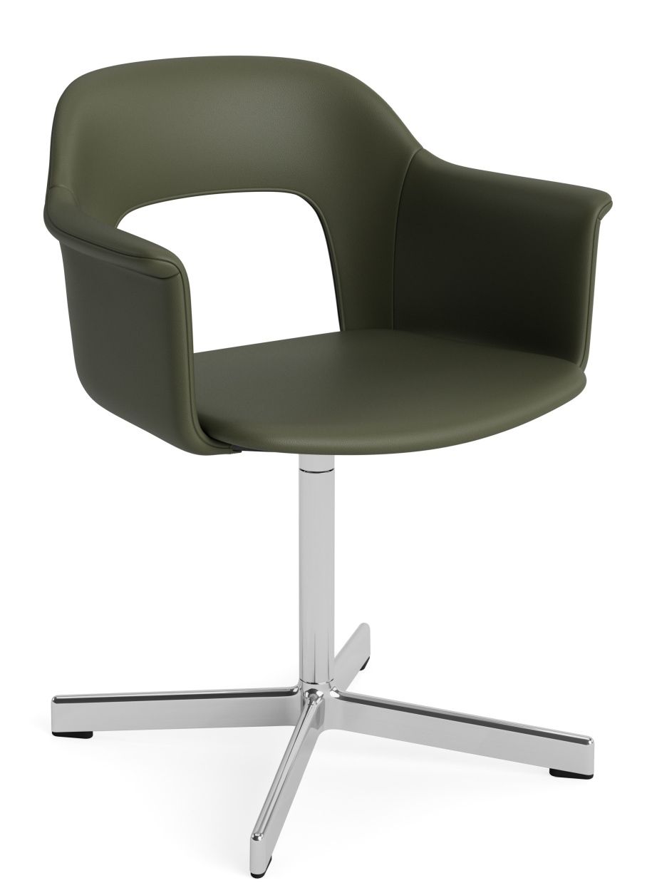 Layout Armchair 234 von Hay, grüner Bürostuhl mit Armlehnen und verchromtem Drehfuß für das moderne Büro.