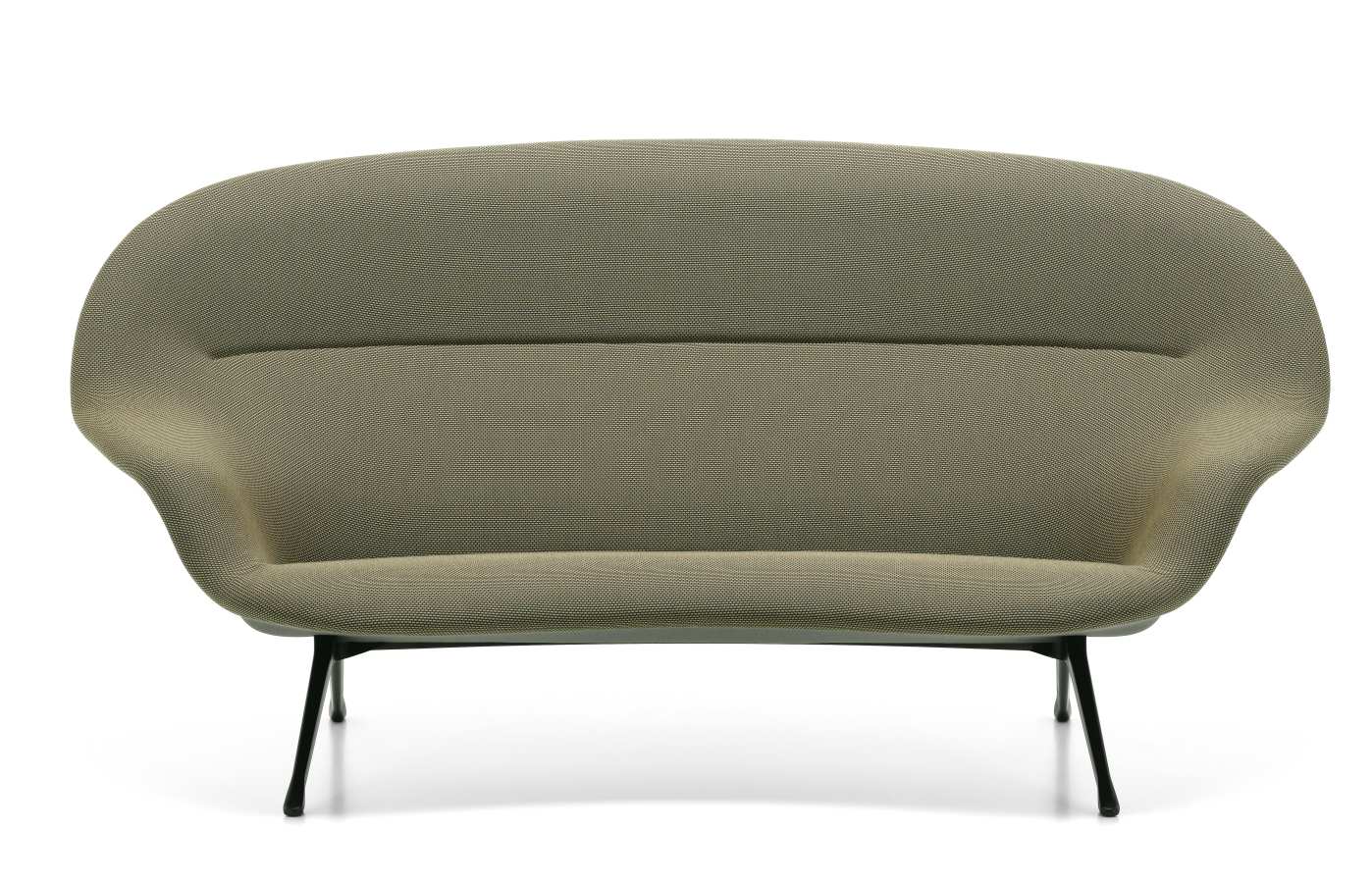 Abalon Sofa von Vitra, modernes 2-Sitzer Sofa mit olivgrünem Stoffbezug und schwarzen Füßen.
