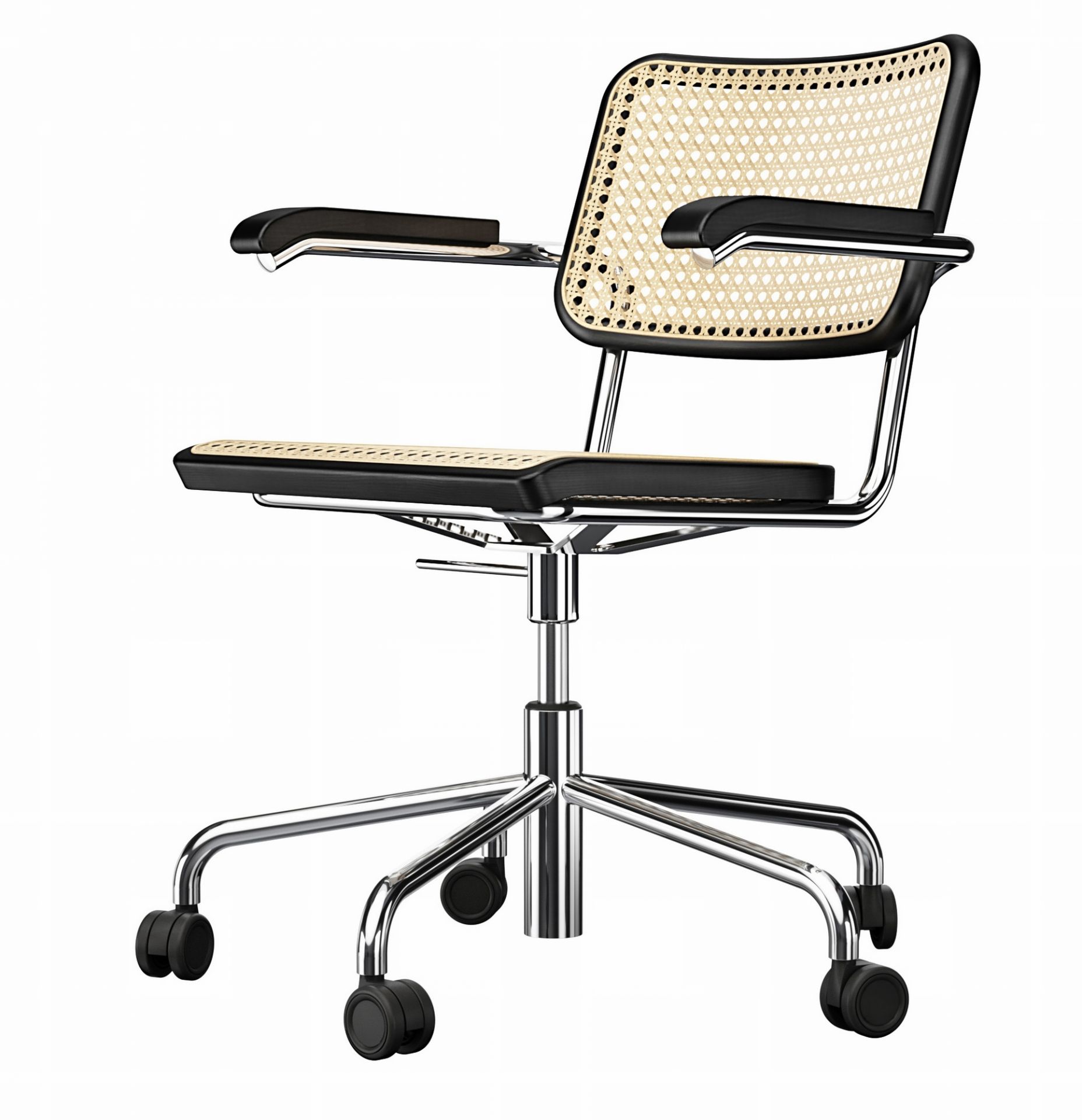 S 64 VDR Thonet Drehstuhl mit Stahlrohrgestell und Wiener Geflecht für Büro und Homeoffice.
