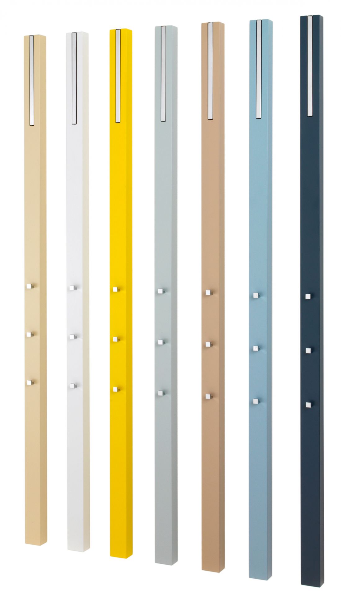 Schönbuch Line Garderobenelemente in verschiedenen Farben: Moderne Wandgarderobe mit minimalistischem Design und praktischen Haken.