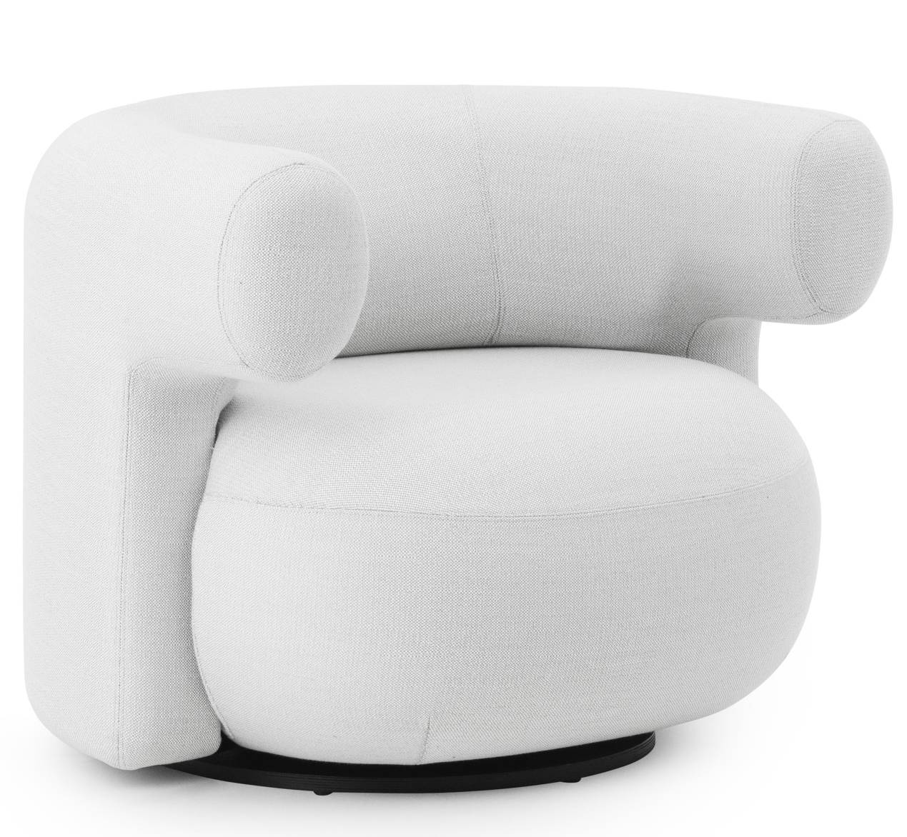 Weißer Burra Lounge Chair Sessel von Normann Copenhagen mit Drehfunktion und schwarzem Sockel.