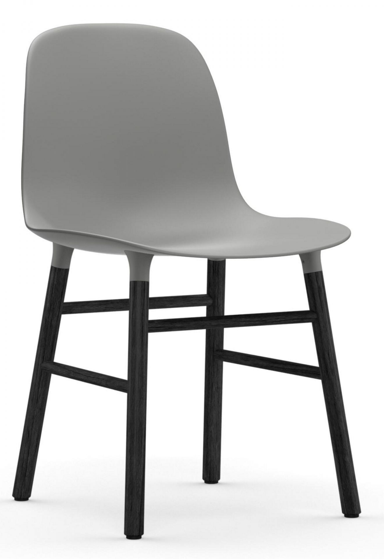 Grauer Form Chair Stuhl von Normann Copenhagen mit dunklem Holzgestell, modernes skandinavisches Design.