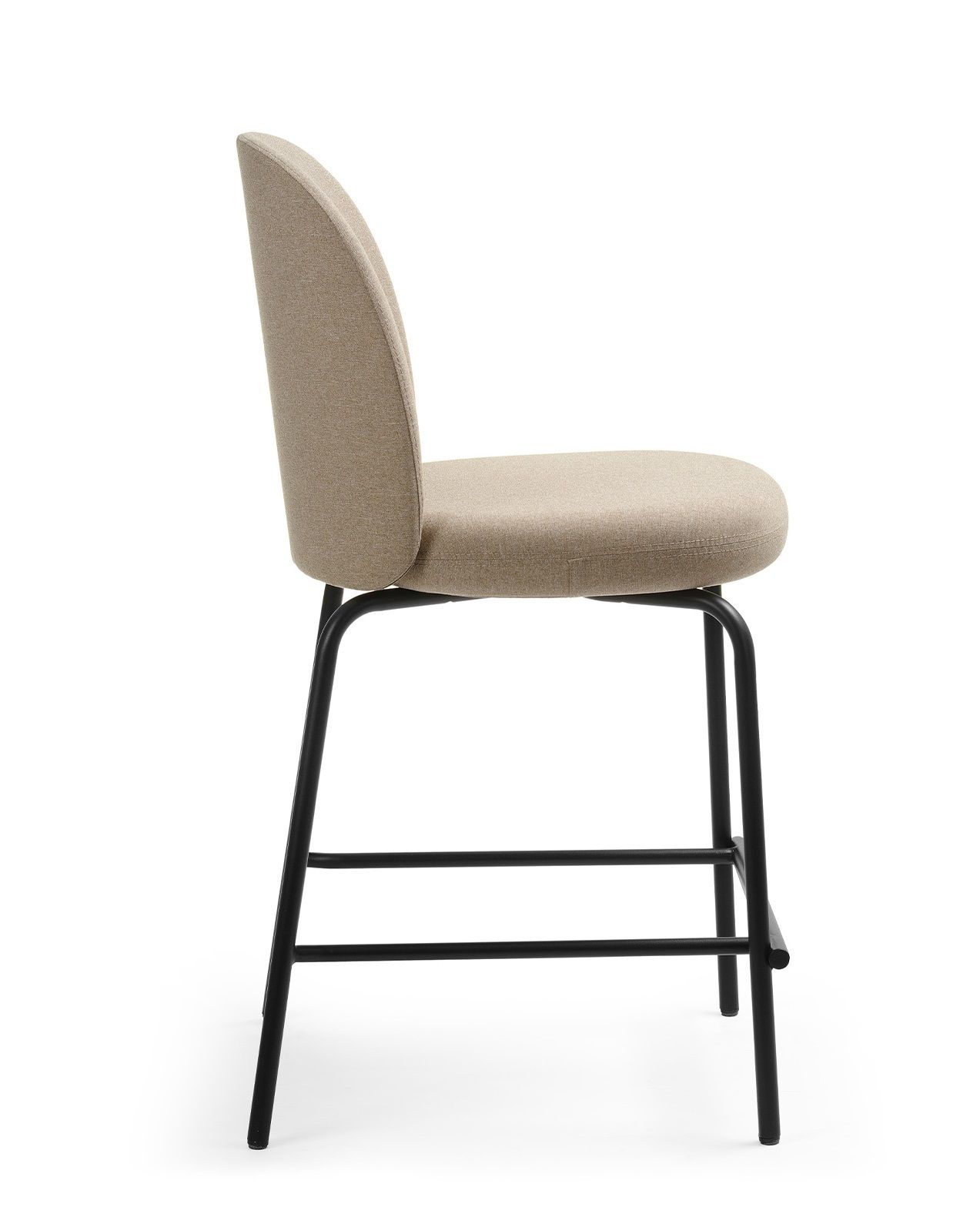 Beige FS K HN Barhocker von Bejot mit schwarzem Metallgestell, Seitenansicht.