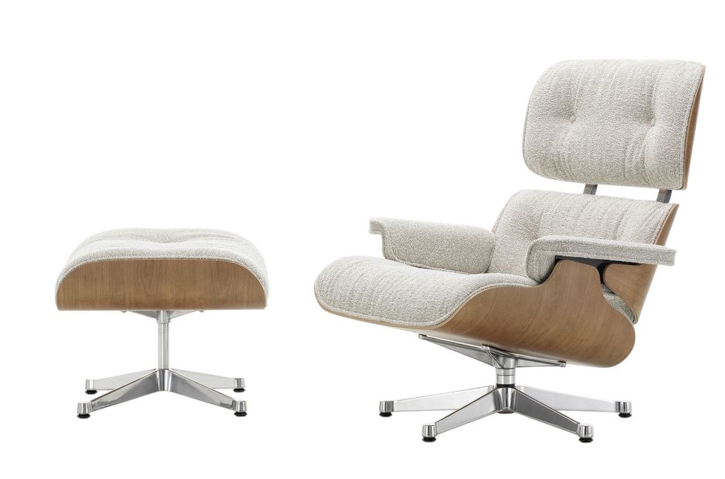 Eames Lounge Chair & Ottoman fauteuil VOORKEURSCOMBINATIE Nubia, cream sand, gepolijst, kersenhout