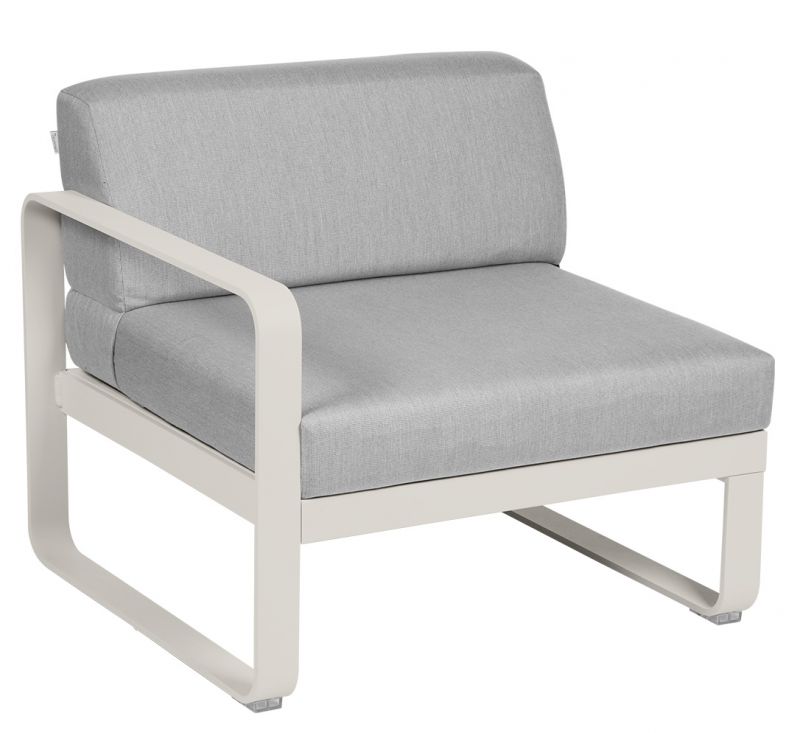 Bellevie Outdoor Sofa Modul links, 1-Sitzer in Hellgrau mit weißem Rahmen. Gartenmöbel für Terrasse.