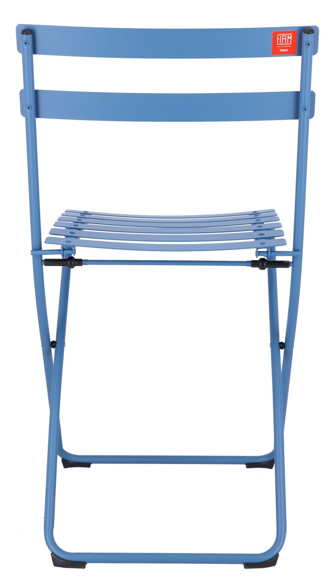 Fiam Spring Klappstuhl in Hellblau, Outdoor Gartenstuhl aus Metall, platzsparend zusammenklappbar.