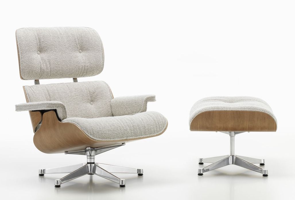 Eames Lounge Chair & Ottoman fauteuil VOORKEURSCOMBINATIE Nubia, cream sand, gepolijst, kersenhout