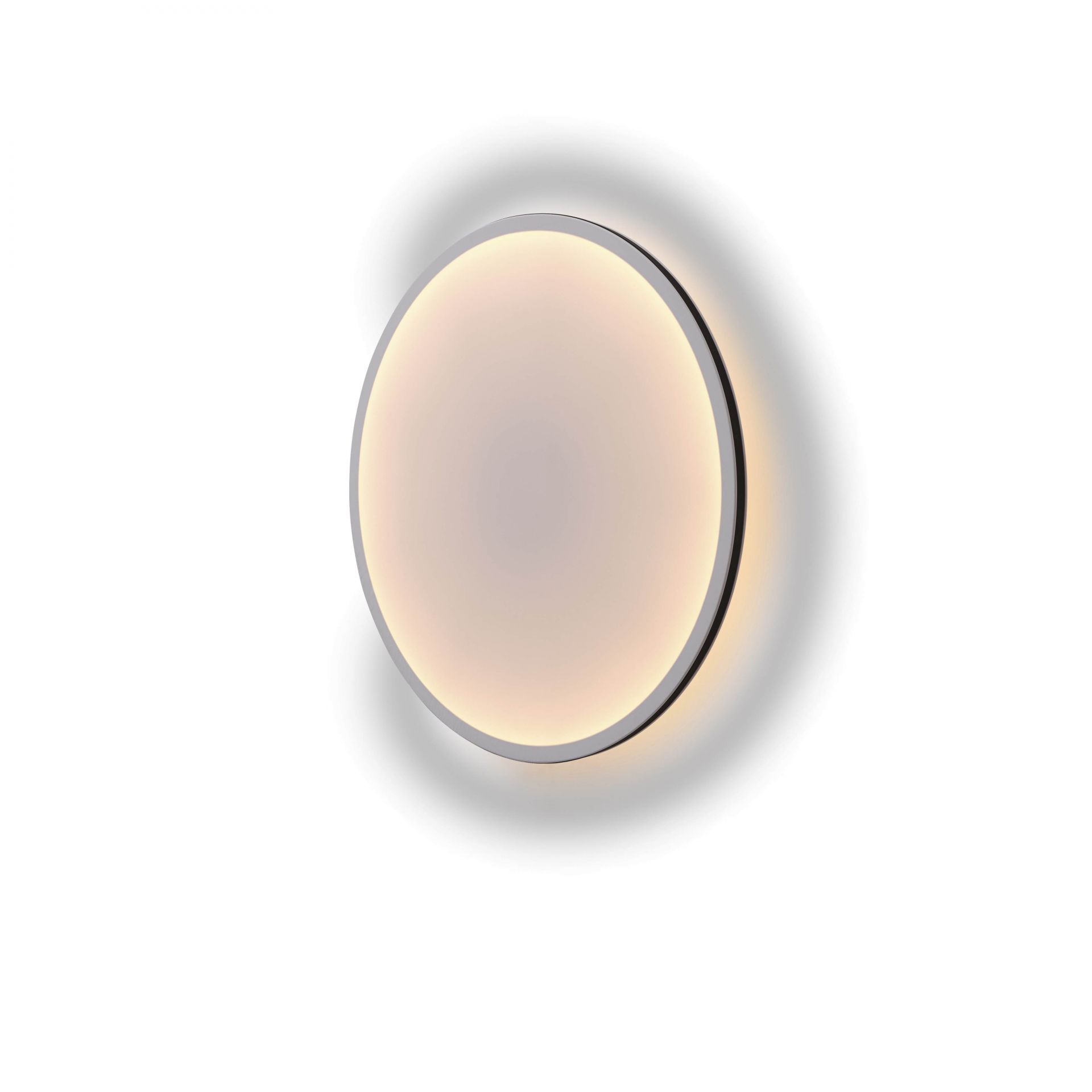 Nahaufnahme der runden Calm Wandleuchte von Muuto mit sanftem, warmem Licht.