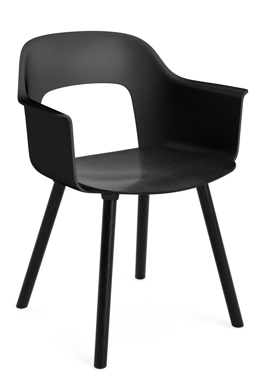 Schwarzer Layout Armchair von Hay mit Armlehnen und Holzbeinen, moderner Stuhl für Esszimmer.
