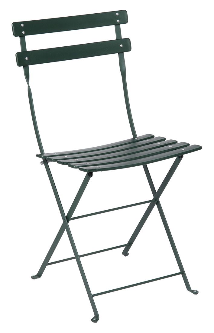 Grüner Bistro Gartenstuhl von Fermob, ein klappbarer Outdoor-Stuhl aus Metall für den Garten.
