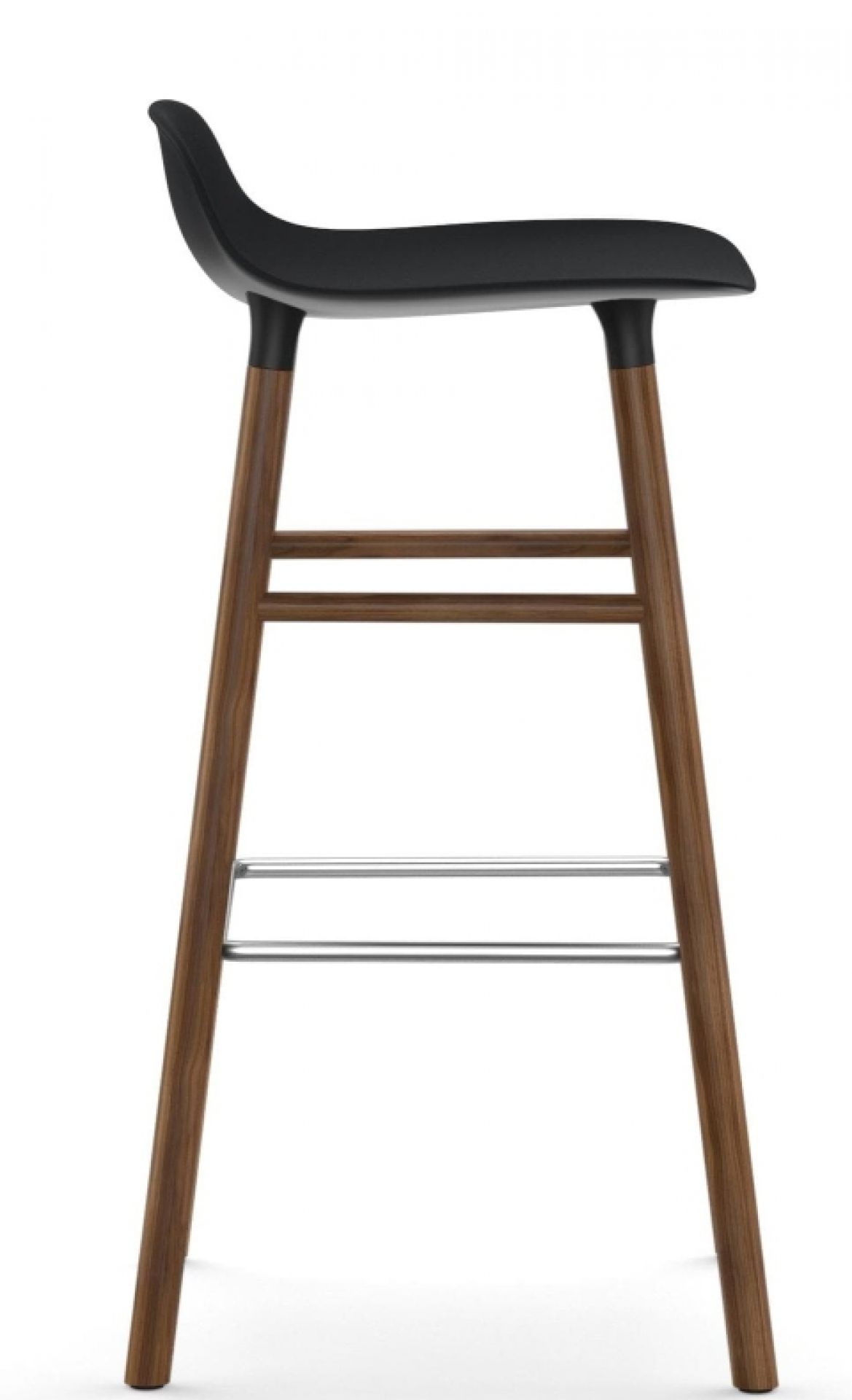 Normann Copenhagen Form Barhocker, H 75 cm, Holzgestell, schwarze Sitzfläche, moderner skandinavischer Barstuhl.