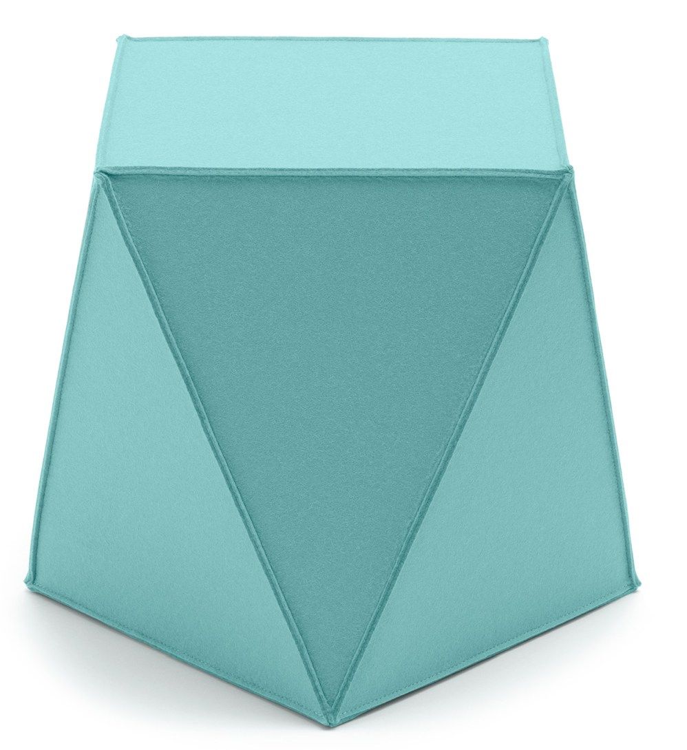 Brilli Sitzmöbel von Hey-Sign, ein moderner, türkisfarbener Hocker aus Filz in geometrischem Design.