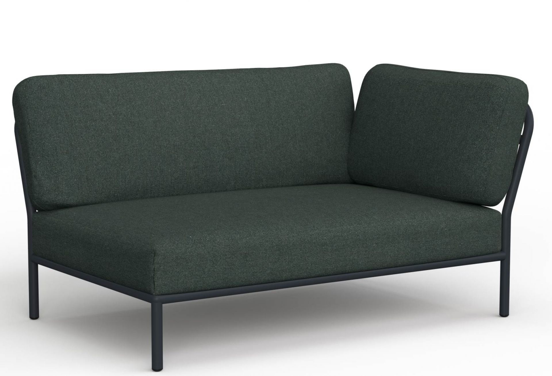 Houe Level Outdoor Sofa, dunkelgrünes Ecksofa mit minimalistischem Design für Garten und Terrasse.