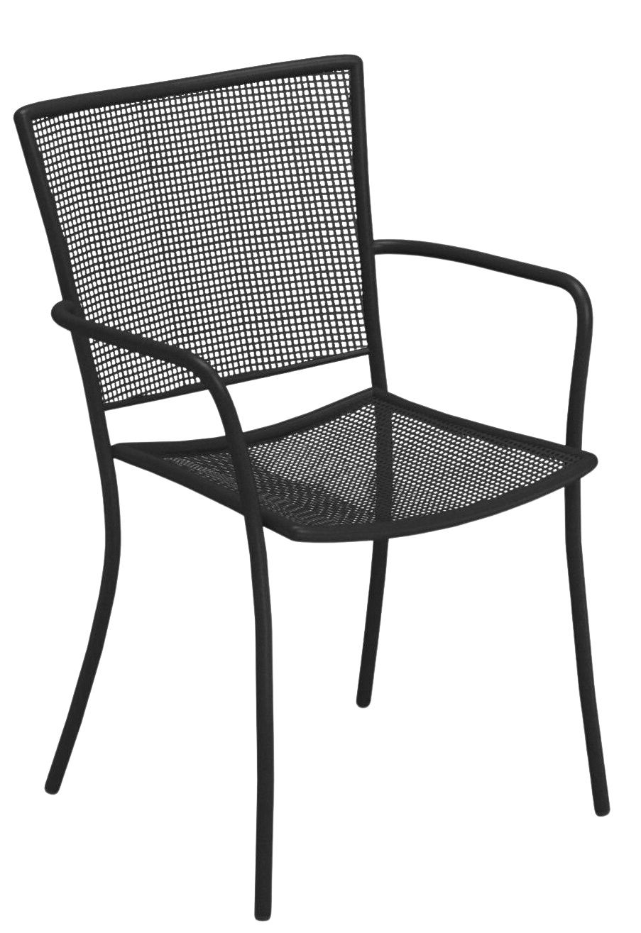 Schwarzer Athena Armchair von Emu für den Außenbereich, mit Armlehnen und Netzstruktur.