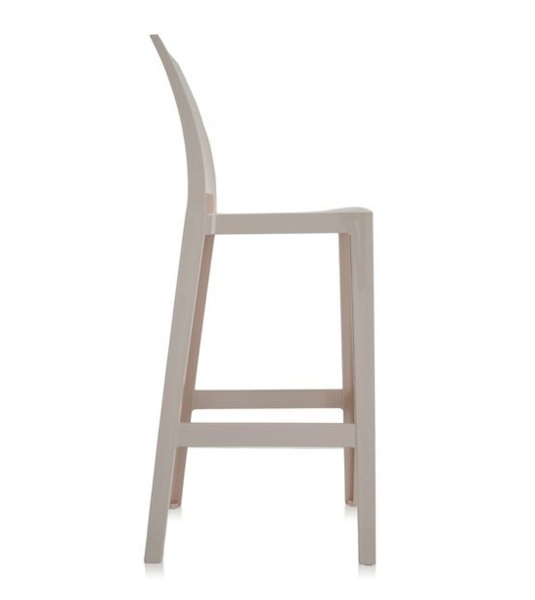 Seitenansicht: Kartell One More Barhocker in Beige, moderner Design-Hocker für Küche oder Bar.