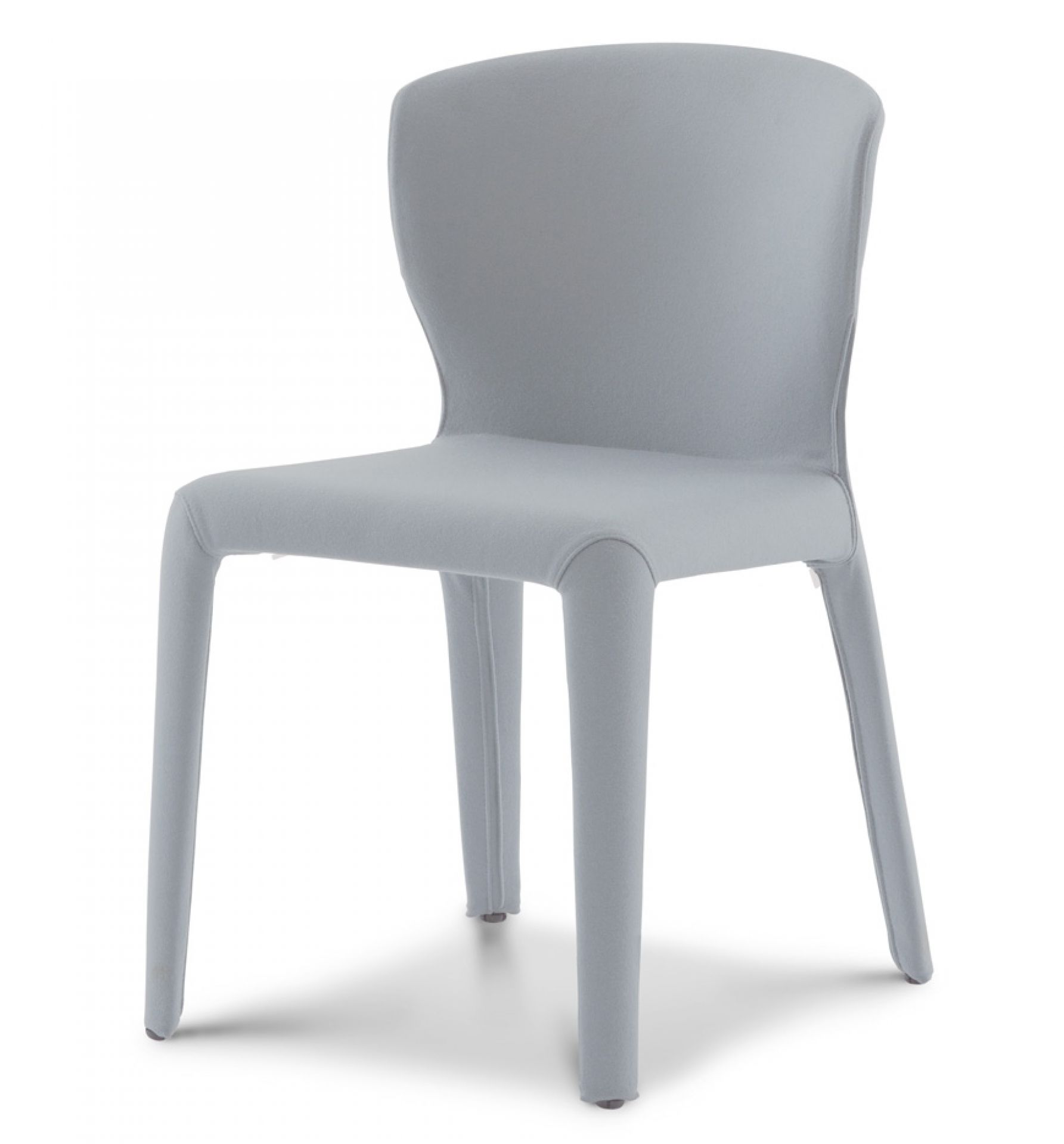 369 Hola Stuhl von Cassina, moderner Designstuhl mit hellgrauem Stoffbezug und minimalistischer Formgebung.