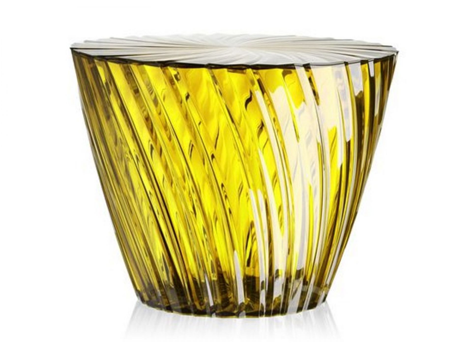 Gelber Kartell Sparkle Hocker / Beistelltisch aus transparentem Kunststoff mit spiralförmigem Design für moderne Wohnräume.