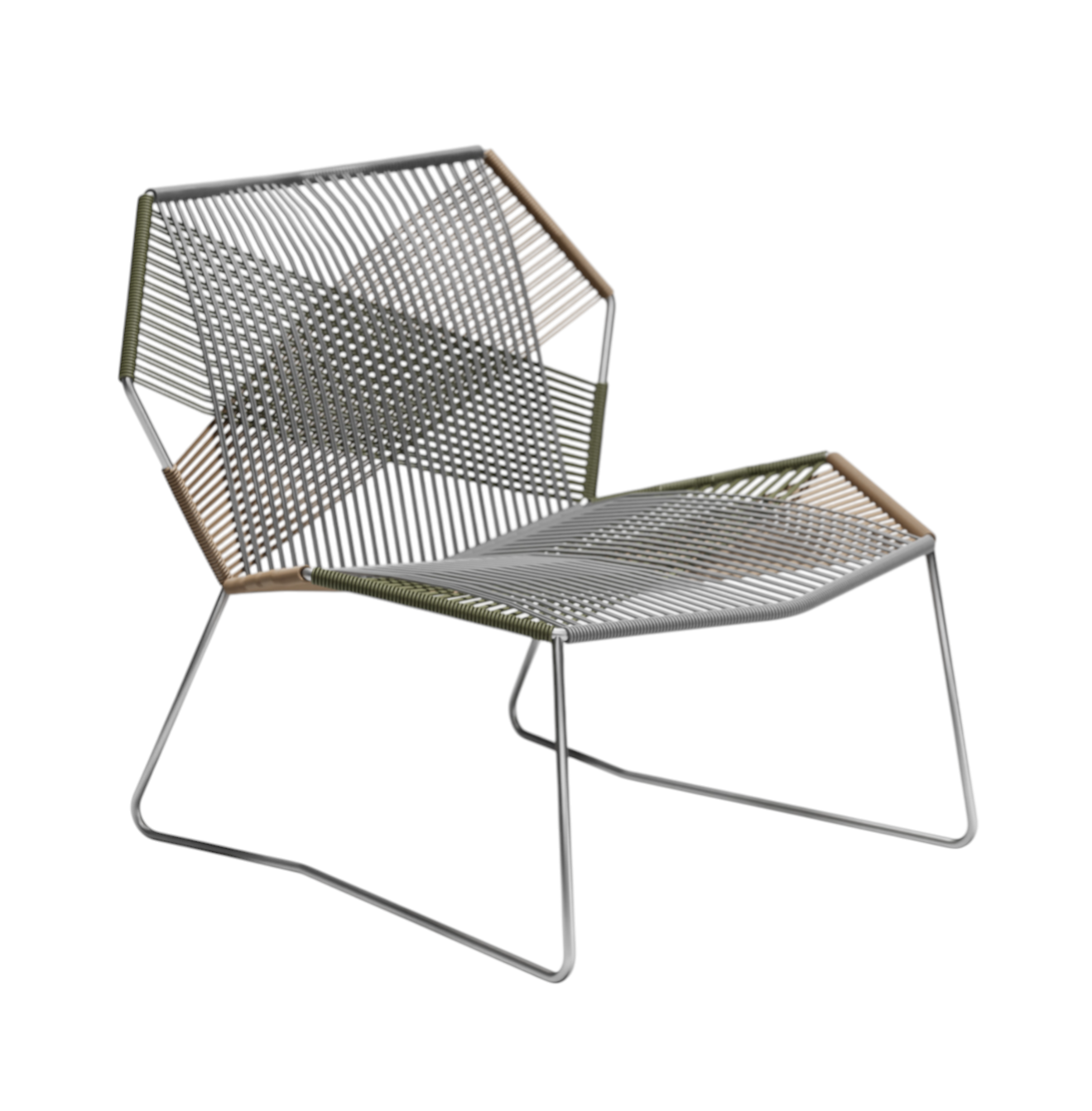 Tropicalia Armchair von Moroso: Moderner Indoor Sessel mit lackiertem Metallgestell und geflochtener Sitzfläche in Grau.