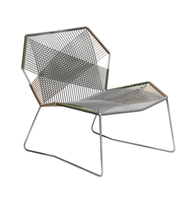 Tropicalia Armchair von Moroso: Moderner Indoor Sessel mit lackiertem Metallgestell und geflochtener Sitzfläche in Grau.