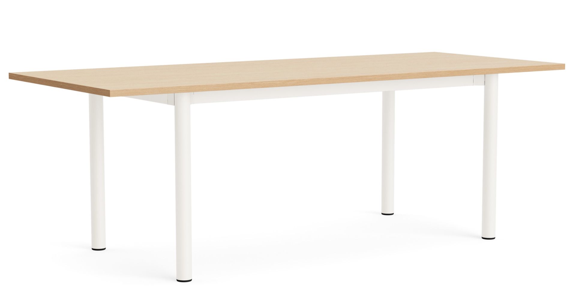 Annex Table Overhang Esstisch von Hay mit heller Tischplatte und weißen Beinen im minimalistischen Design.