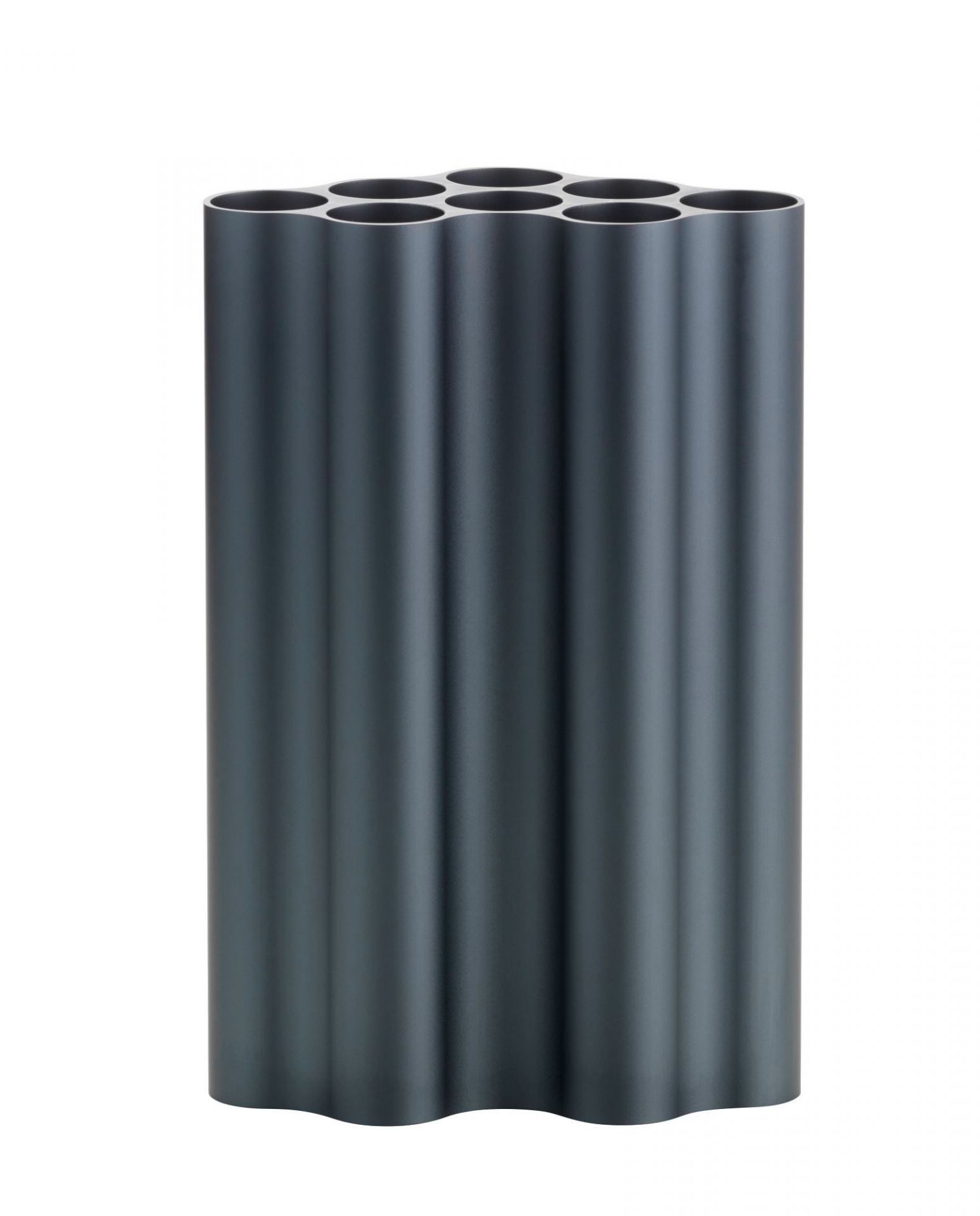 Nuage Vase in Blau-Grau: Moderne Design-Vase mit wellenförmiger Struktur und mehreren Öffnungen.