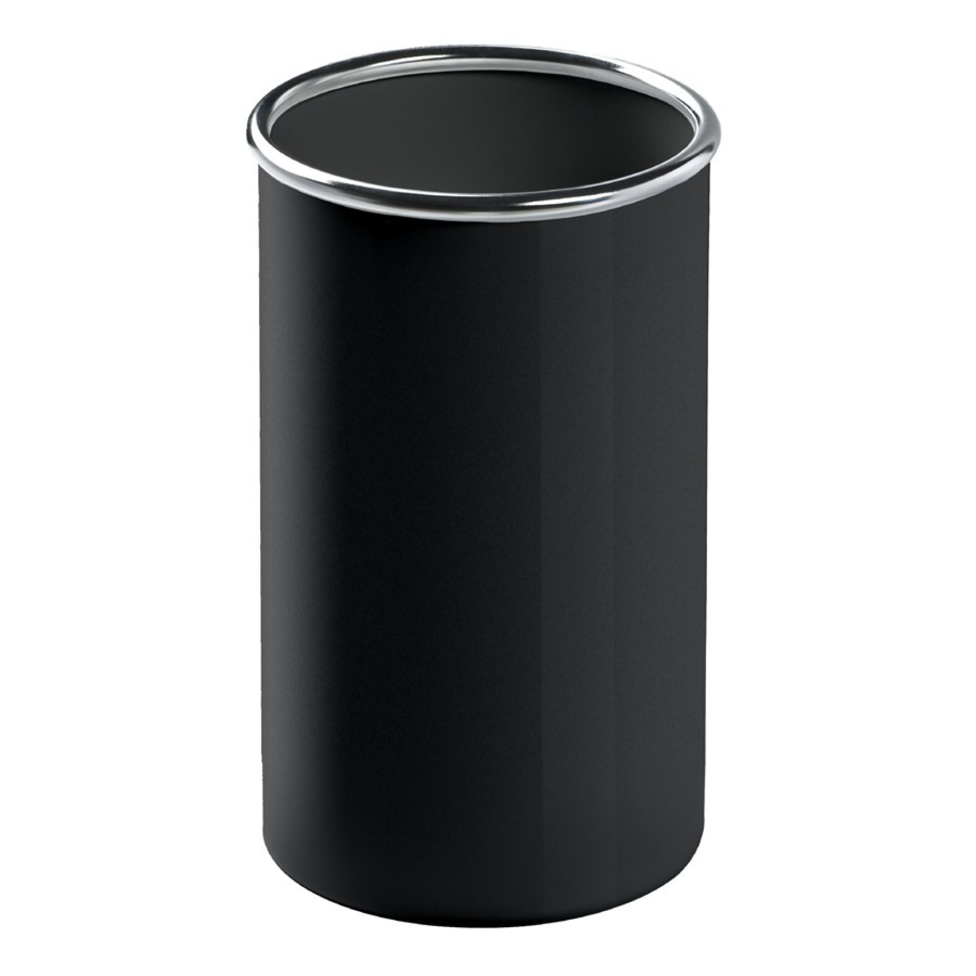 Schwarzer Colmo Schirmständer/Papierkorb von Rexite mit silbernem Rand, ideal für Büro und Zuhause.