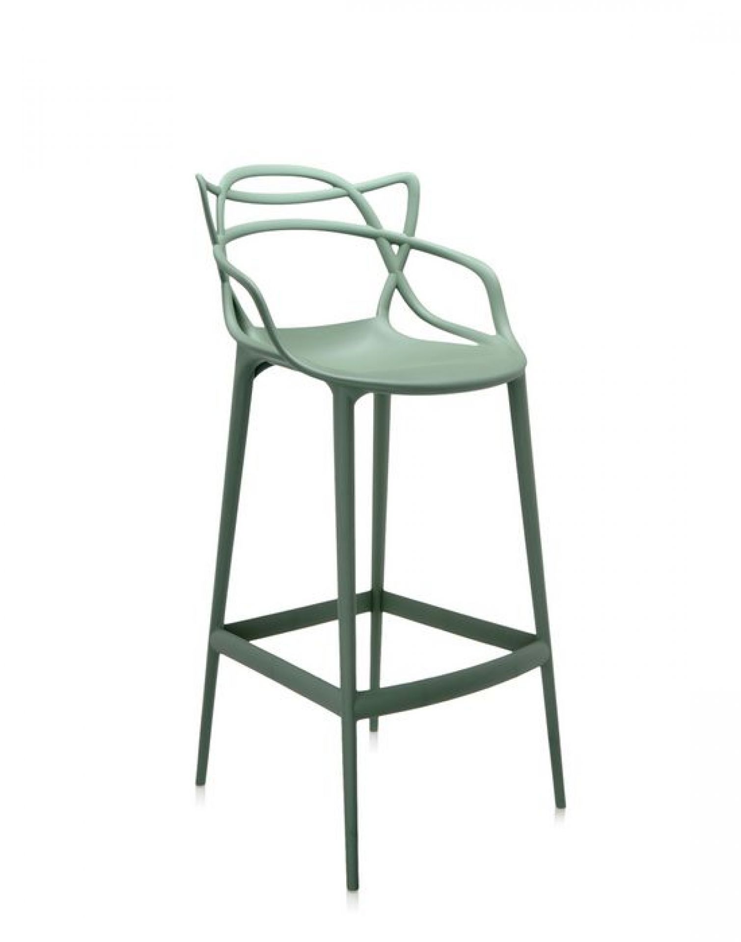 Grüner Masters Barhocker von Kartell mit geschwungenen Linien und moderner Optik für die Küchentheke.