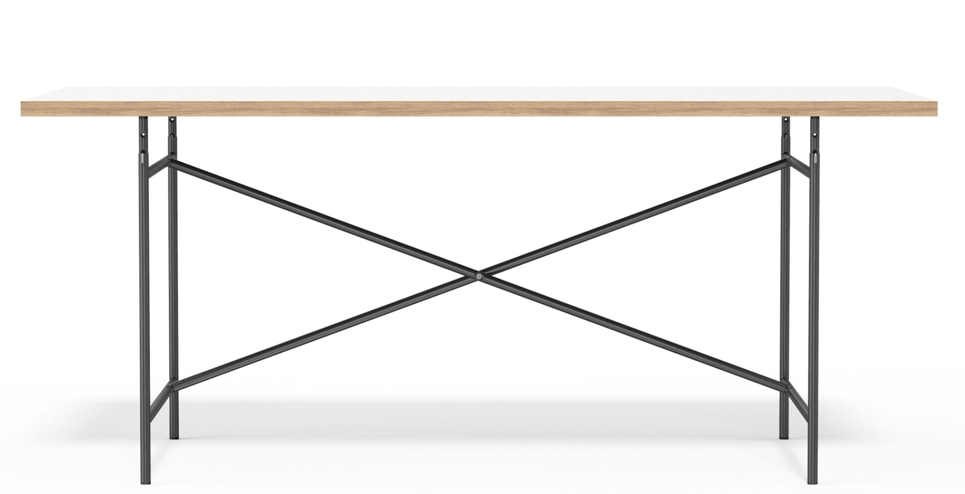 Eiermann Tisch mit weißer Tischplatte und schwarzem Stahlgestell, Designklassiker für Büro und Zuhause.