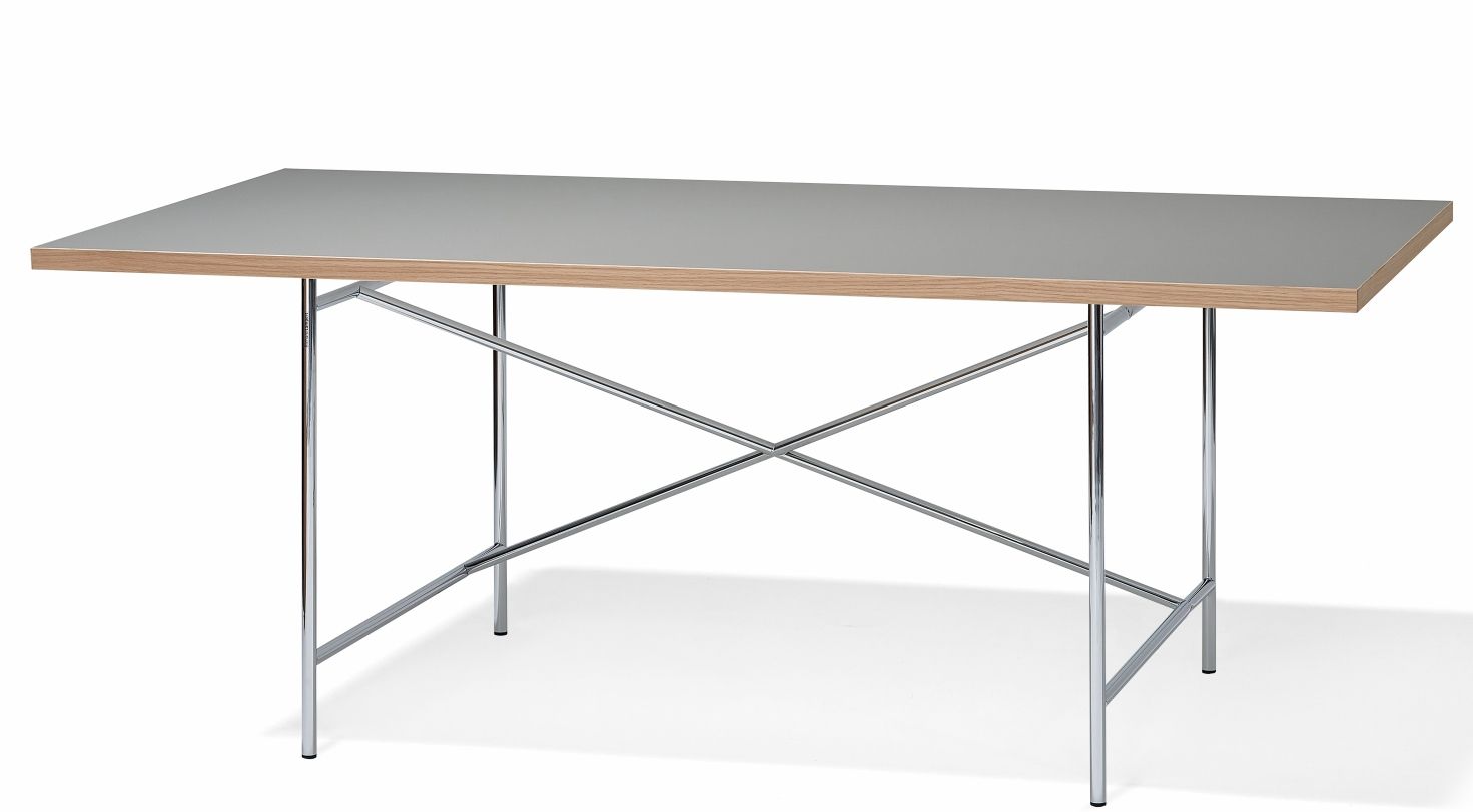 Eiermann Tisch mit grauer Tischplatte und verchromtem Stahlgestell von Richard Lampert, modernes Design für Büro und Zuhause.