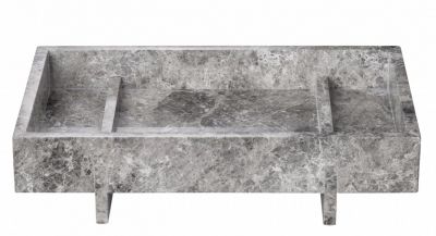 Abento Marmor Tablett von Blomus, rechteckig, grau marmoriert, mit Fächern und Füßen.