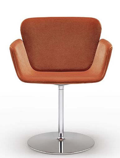 KN06 Stuhl von Knoll International mit orangefarbenem Bezug und verchromtem Fuß, Frontansicht.