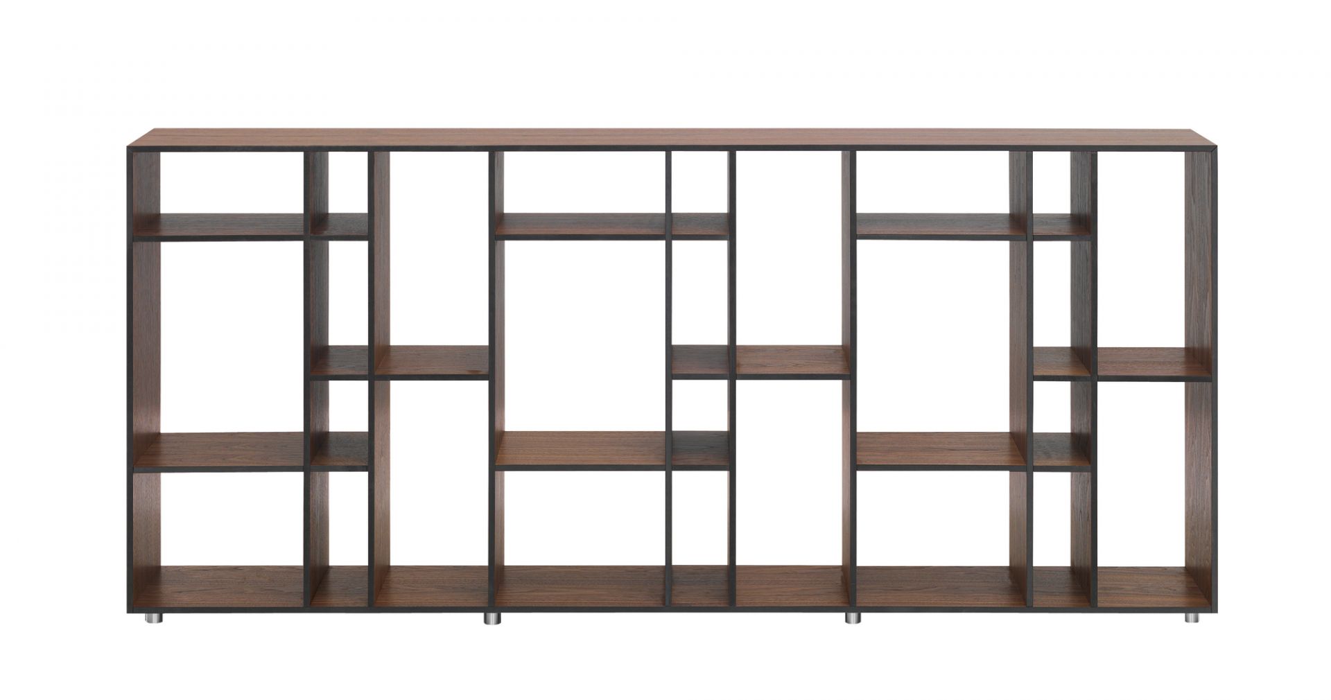 Code 2 Holzregal mit MDF-Platten in Amerikanischer Nussbaum-Optik, modernes Bücherregal für Wohnzimmer und Büro.
