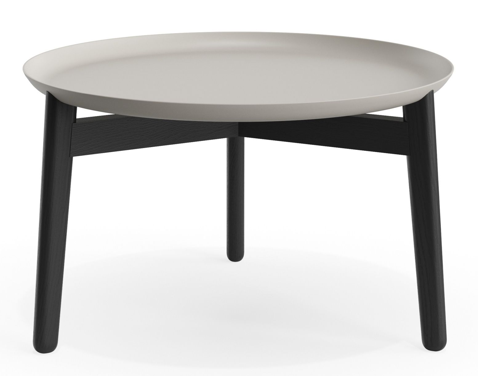 Plaisir 2 Beistelltisch von Zeitraum, runder Couchtisch mit Aluminiumplatte in Beige und schwarzem Holzgestell.