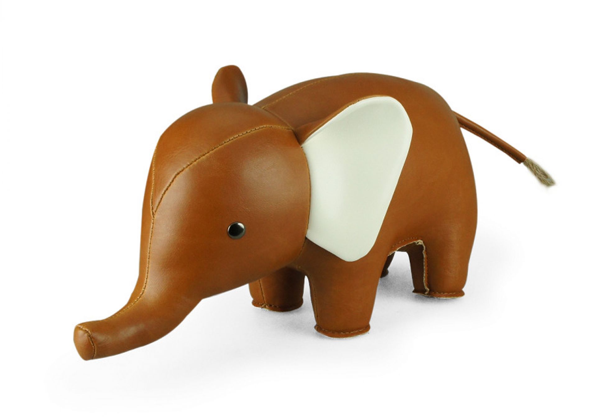 Buchstütze Elefant: Detailaufnahme des Züny Classic Elefant in Tan/Weiß, stilvolle Dekoration für Bücherregale.