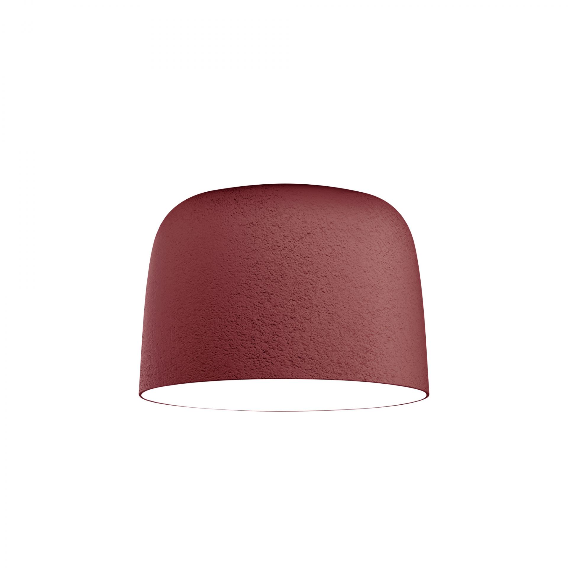 Djembé Deckenleuchte von Marset, rote LED Lampe mit strukturierter Oberfläche für Innenräume.