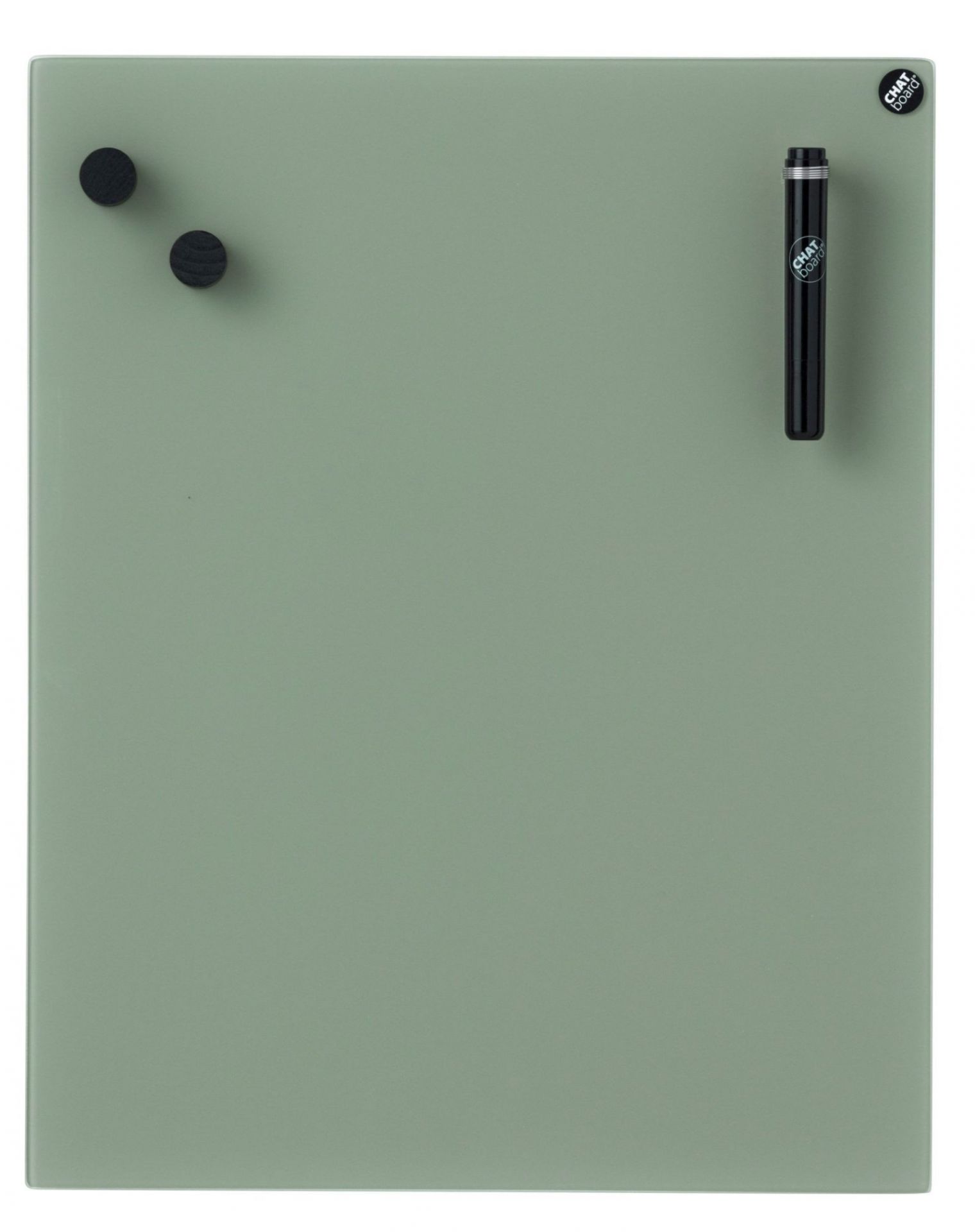 Grüne Chat Board Classic Glastafel für die Wand, magnetisch, mit Stift und Magneten.