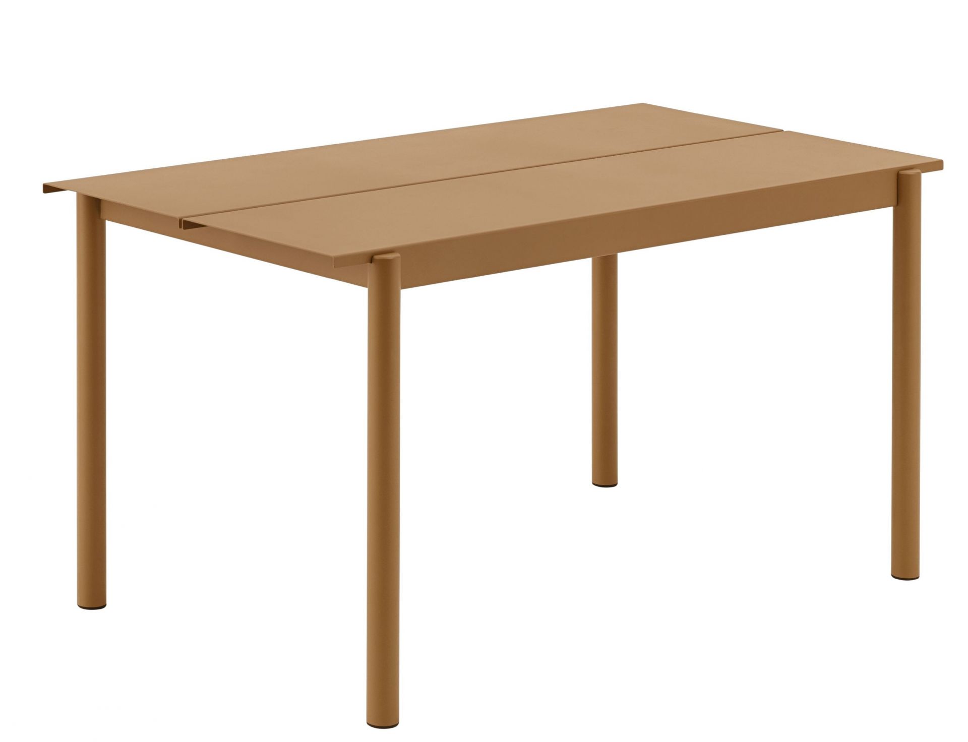 Muuto Linear Steel Outdoor Tisch in Sandbeige, moderner Gartentisch aus Stahl für Terrasse und Garten.