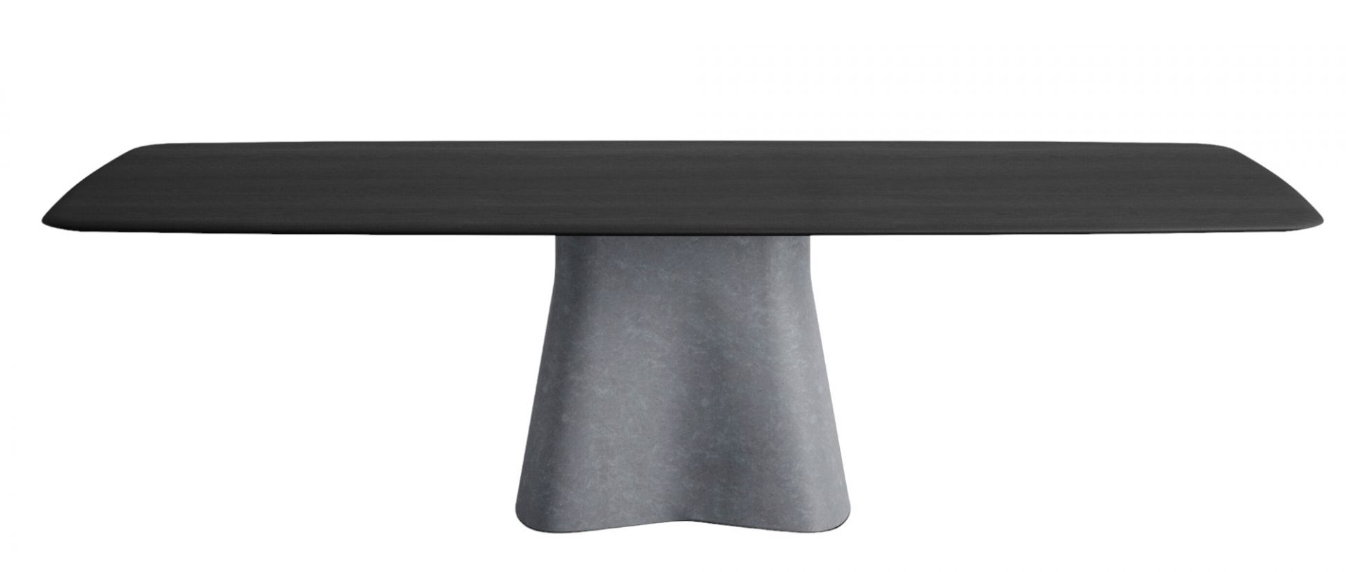 Temno Esstisch von Walter Knoll mit dunkler Tischplatte und grauem, massivem Betonsockel.