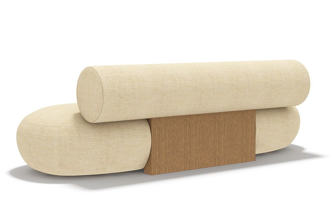 Hippo Sofa von Norr11 aus Holz, modernes Design Sofa mit cremefarbenen Polstern und Holzrahmen.