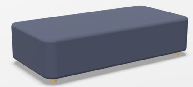 Blaues Mezza Sitzelement von Cascando, modernes Sofa-Modul mit abgerundeten Ecken und Holzfüßen.