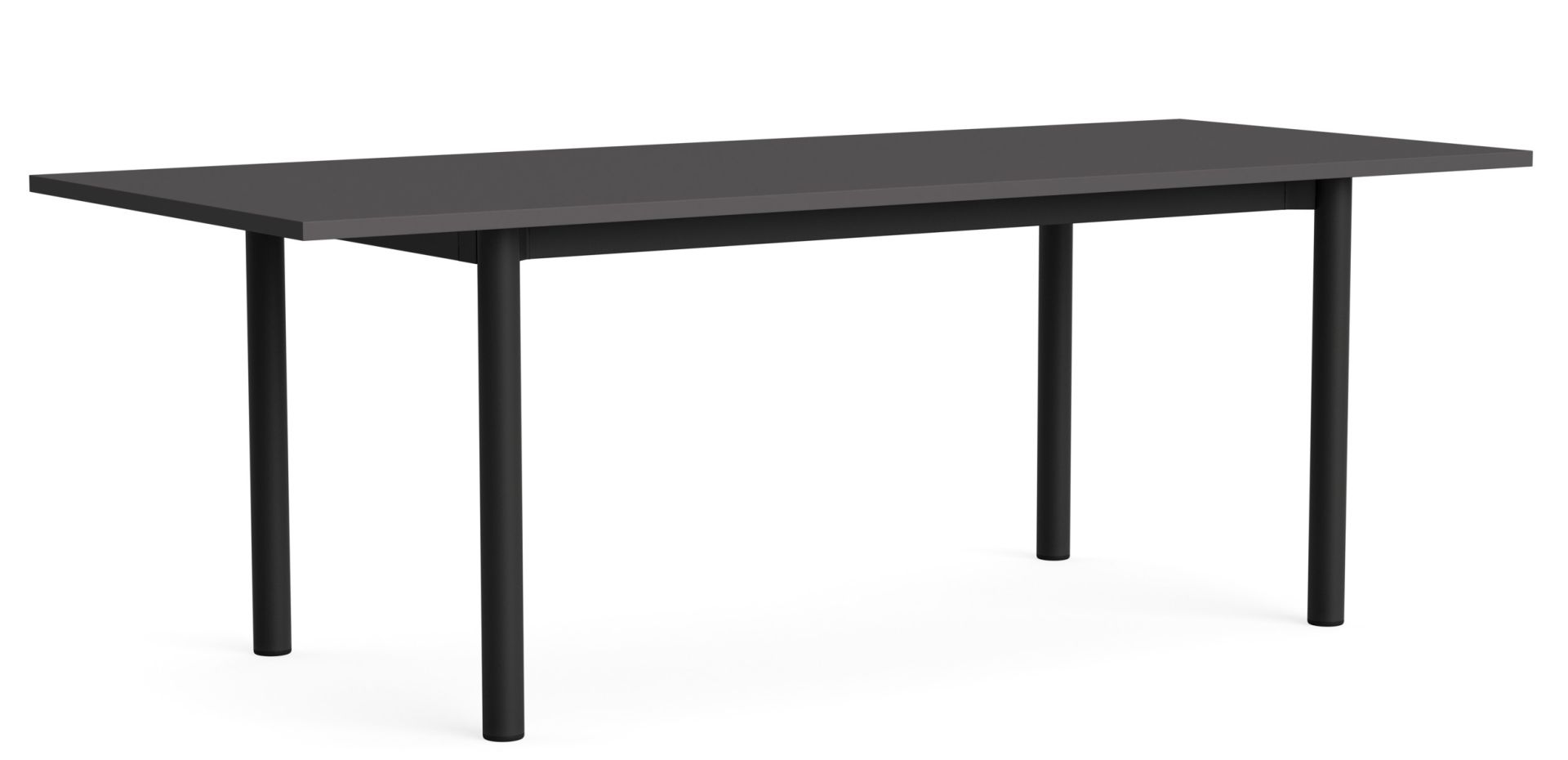 Annex Table Overhang Esstisch von Hay, Esstisch mit grauer Tischplatte und schwarzen Beinen.