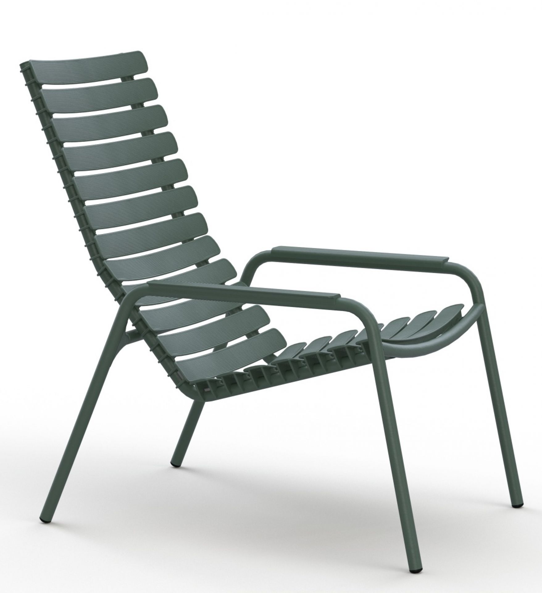 Houe Reclips Lounge Chair Outdoor Stuhl in Grün, moderner Gartenstuhl mit Armlehnen für Terrasse und Balkon.