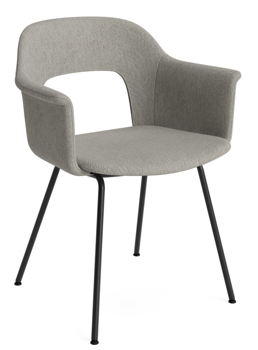 Layout Armchair 214 von Hay, grauer Armlehnstuhl mit schwarzem Metallgestell für Esszimmer und Wohnbereich.