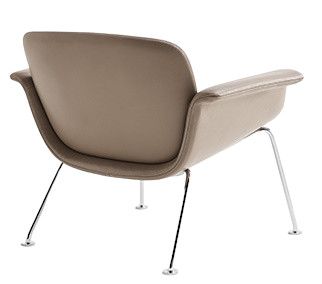 KN04 Stuhl von Knoll International, Ansicht von hinten, beiger Ledersessel mit verchromten Stahlbeinen.