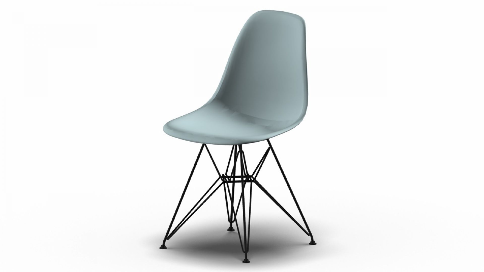 Eames Plastic Side Chair DSR in Eisgrau mit schwarzem Eiffel-Gestell von Vitra.