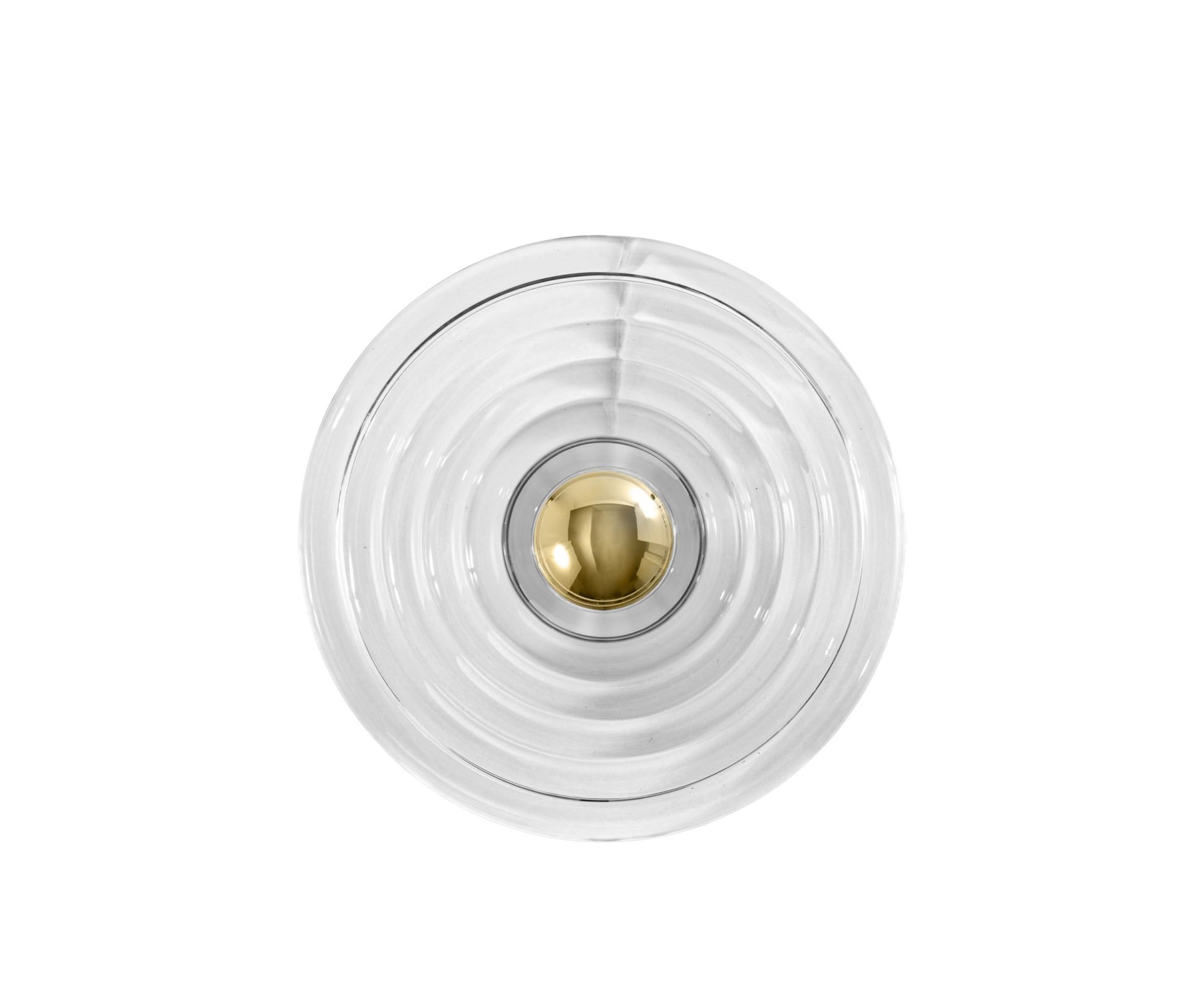 Nahaufnahme der Press Surface Wandleuchte von Tom Dixon mit goldenem Detail.