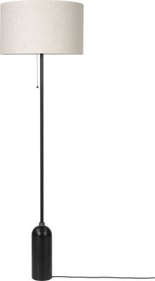 Schwarze Gubi Stehleuchte mit beigem Lampenschirm, modernes Design für Wohnzimmer und Schlafzimmer.